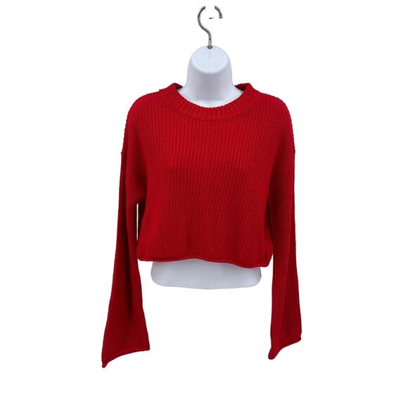 Wild Fable Red Knit Crop Sweater SZ XS WMNS Long Sleeve Drop Shoulders Crew Neck - Picture 1 of 5